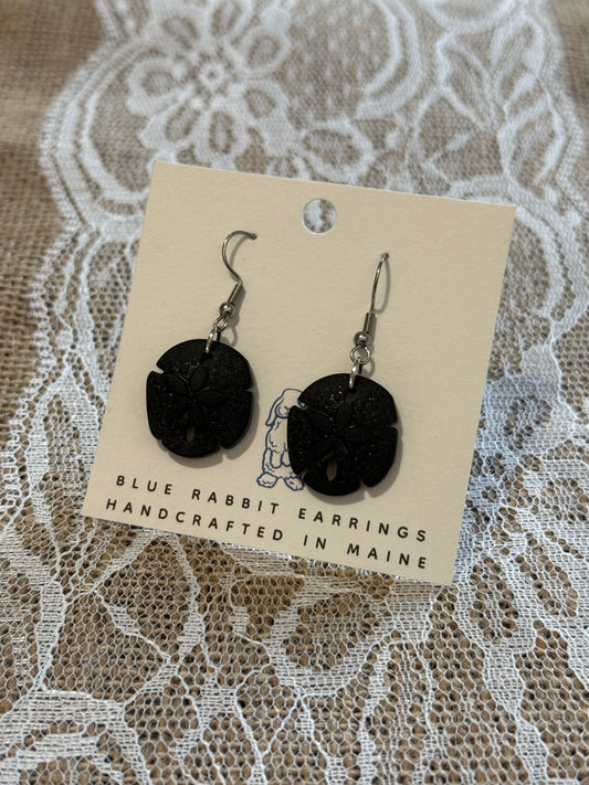 Black Sand Dollar Sea Glass Earrings