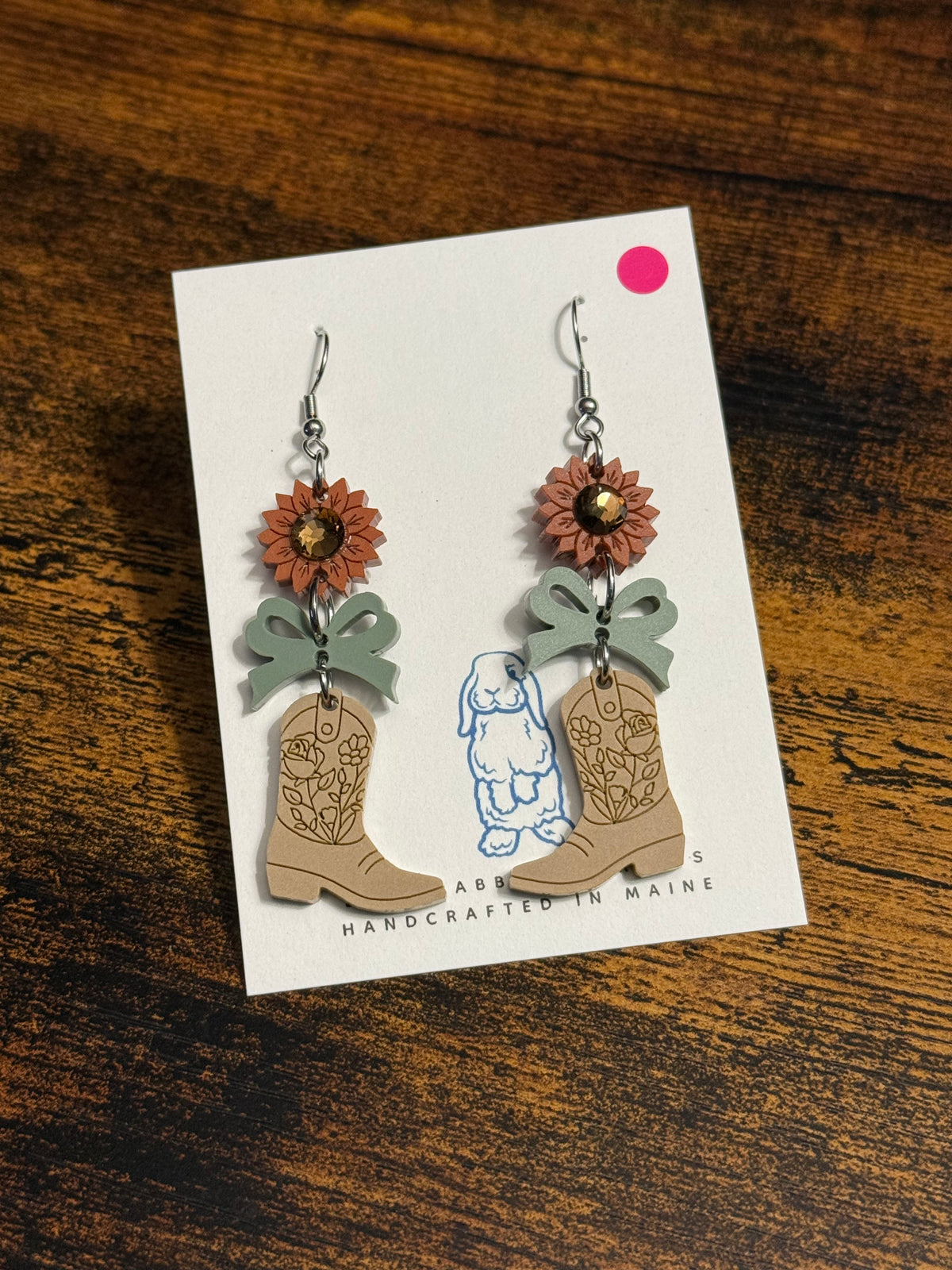 Acrylic Khaki Cowgirl Boots Earrings