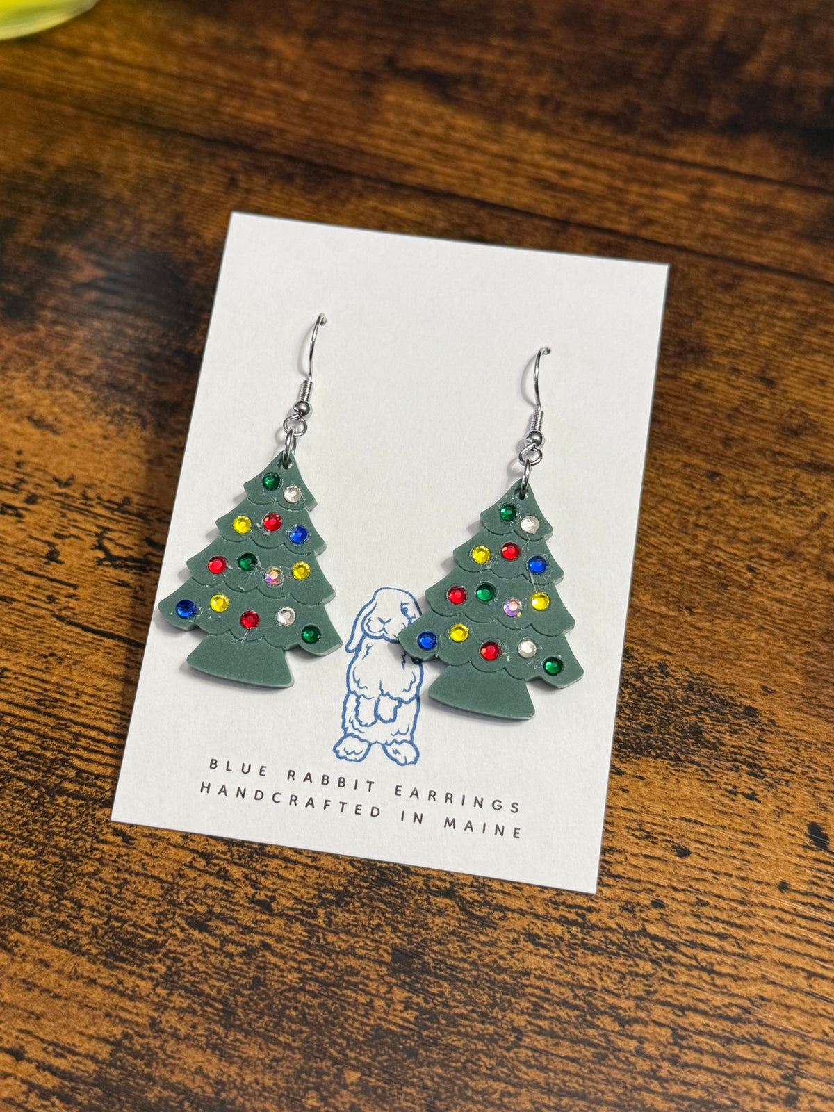 Acrylic & Gem Christmas Tree Earrings-Green