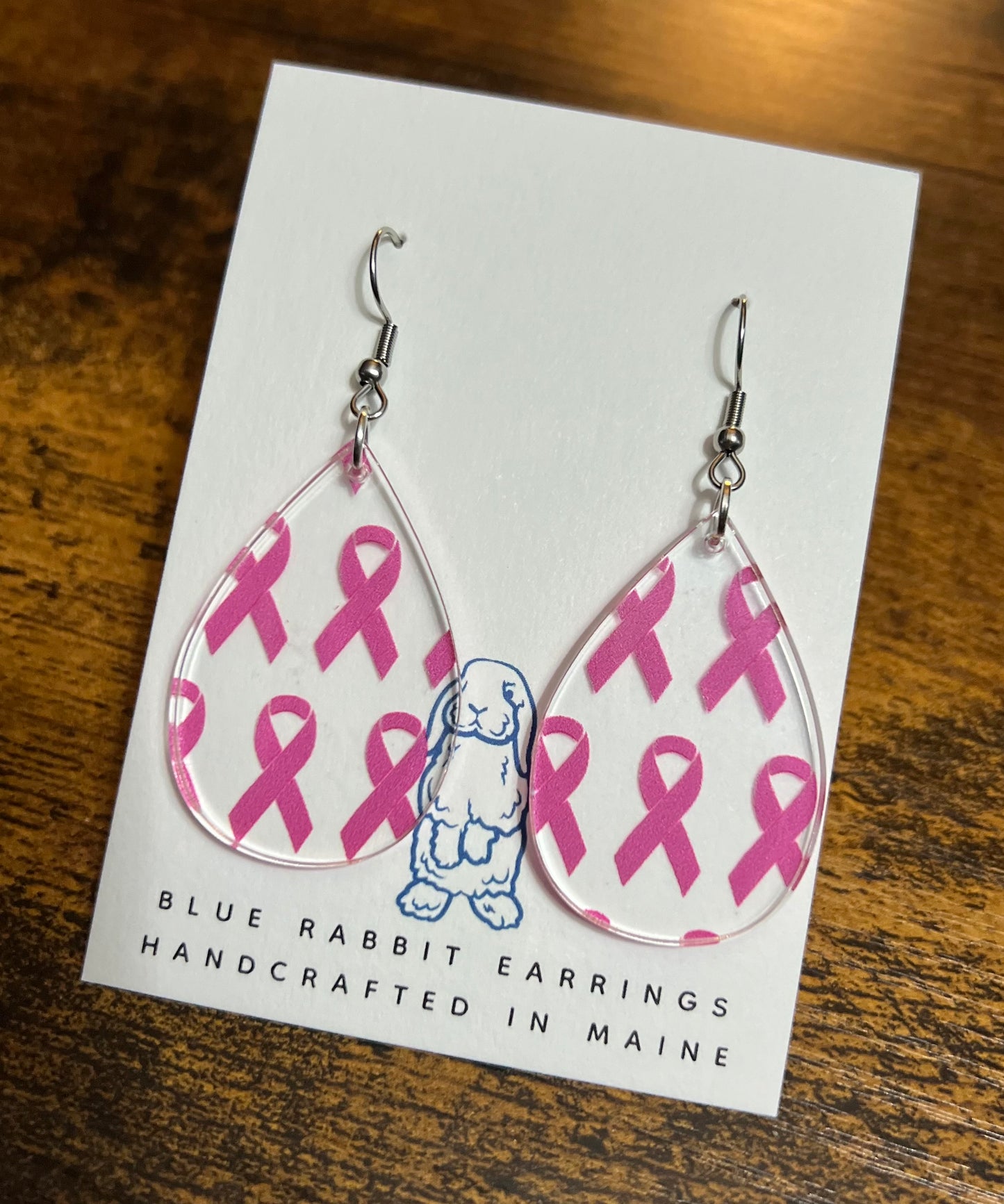 Acrylic Pink Ribbon Earrings