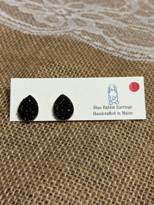 Teardrop Black Druzy Studs
