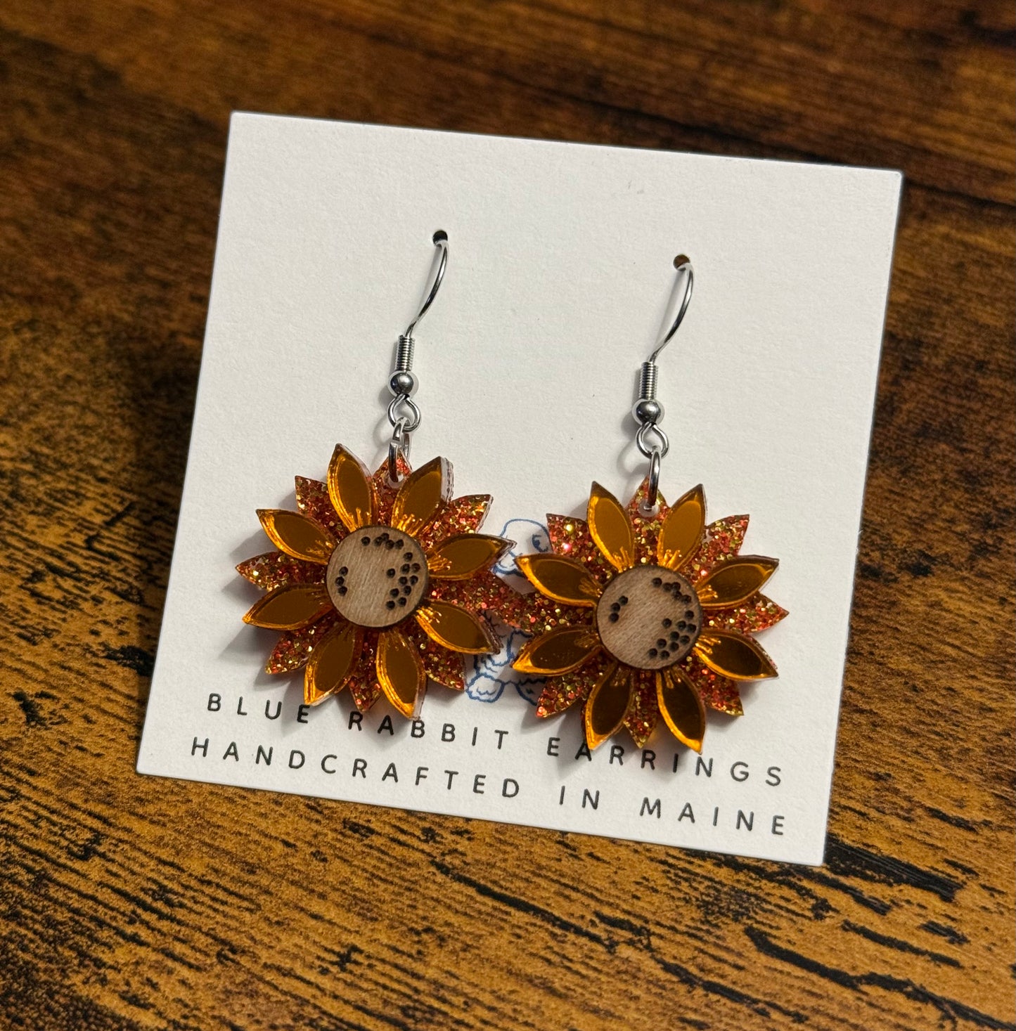Acrylic Orange Sunflower Earrings