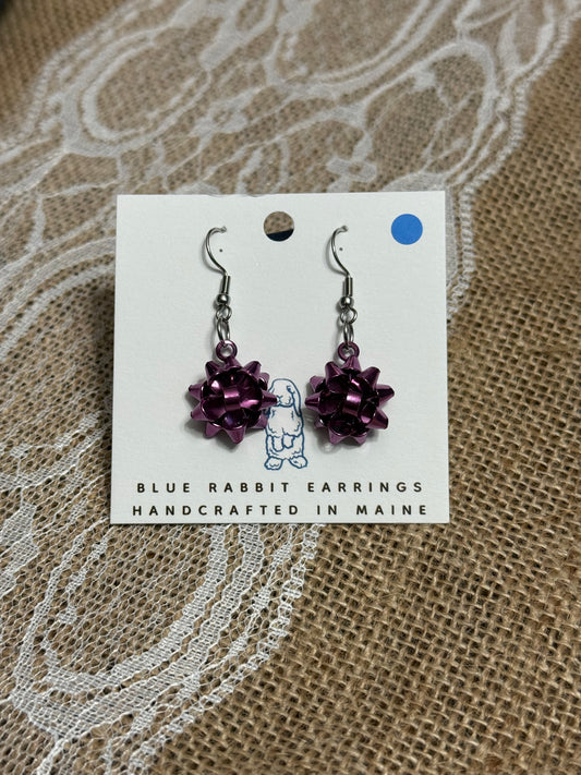 Purple Christmas Bow Earrings
