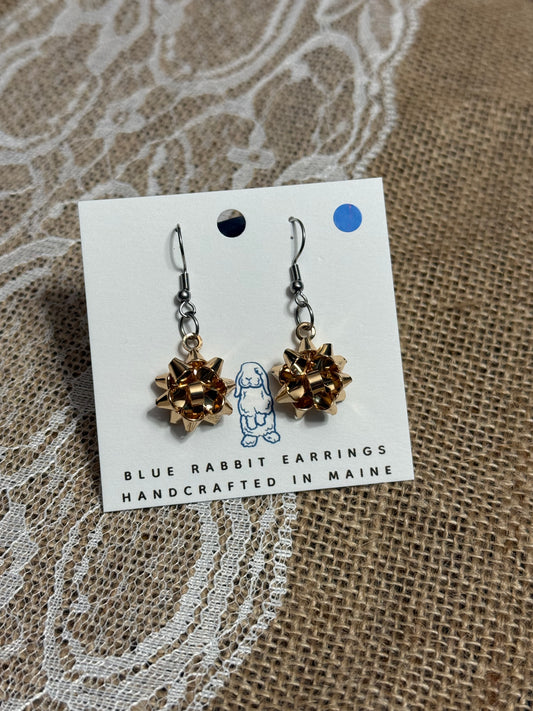 Gold Christmas Bow Earrings