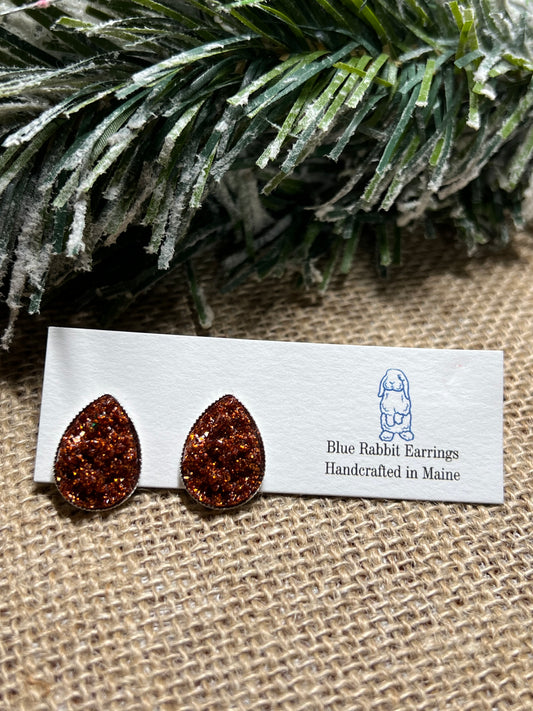 Teardrop Copper Druzy Studs