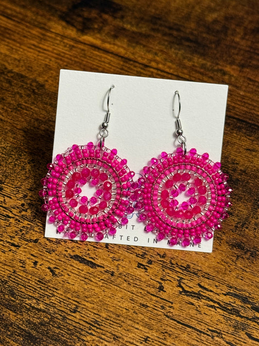 Beaded Pink Medallion Earrings