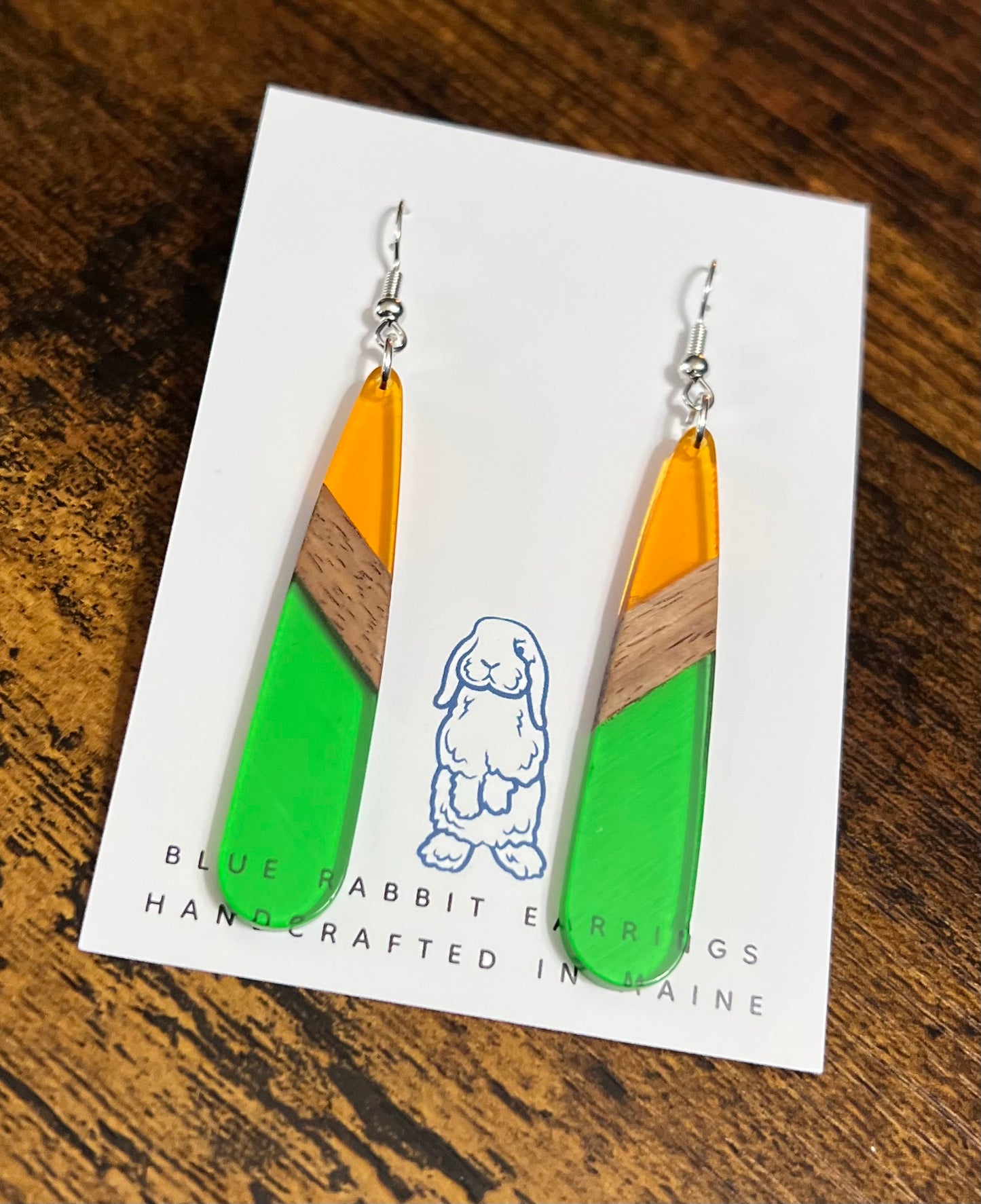 Acrylic Orange & Green Teardrop Earrings