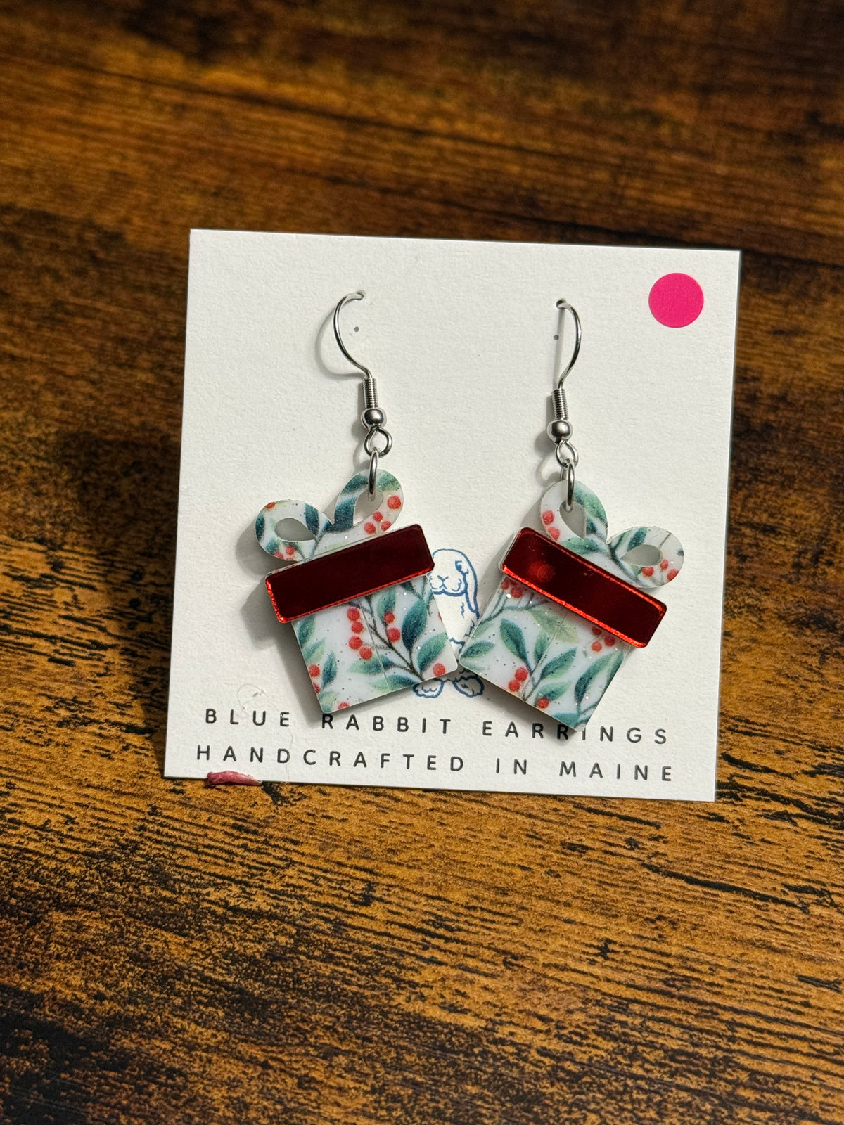 Acrylic Holly Present Earrings