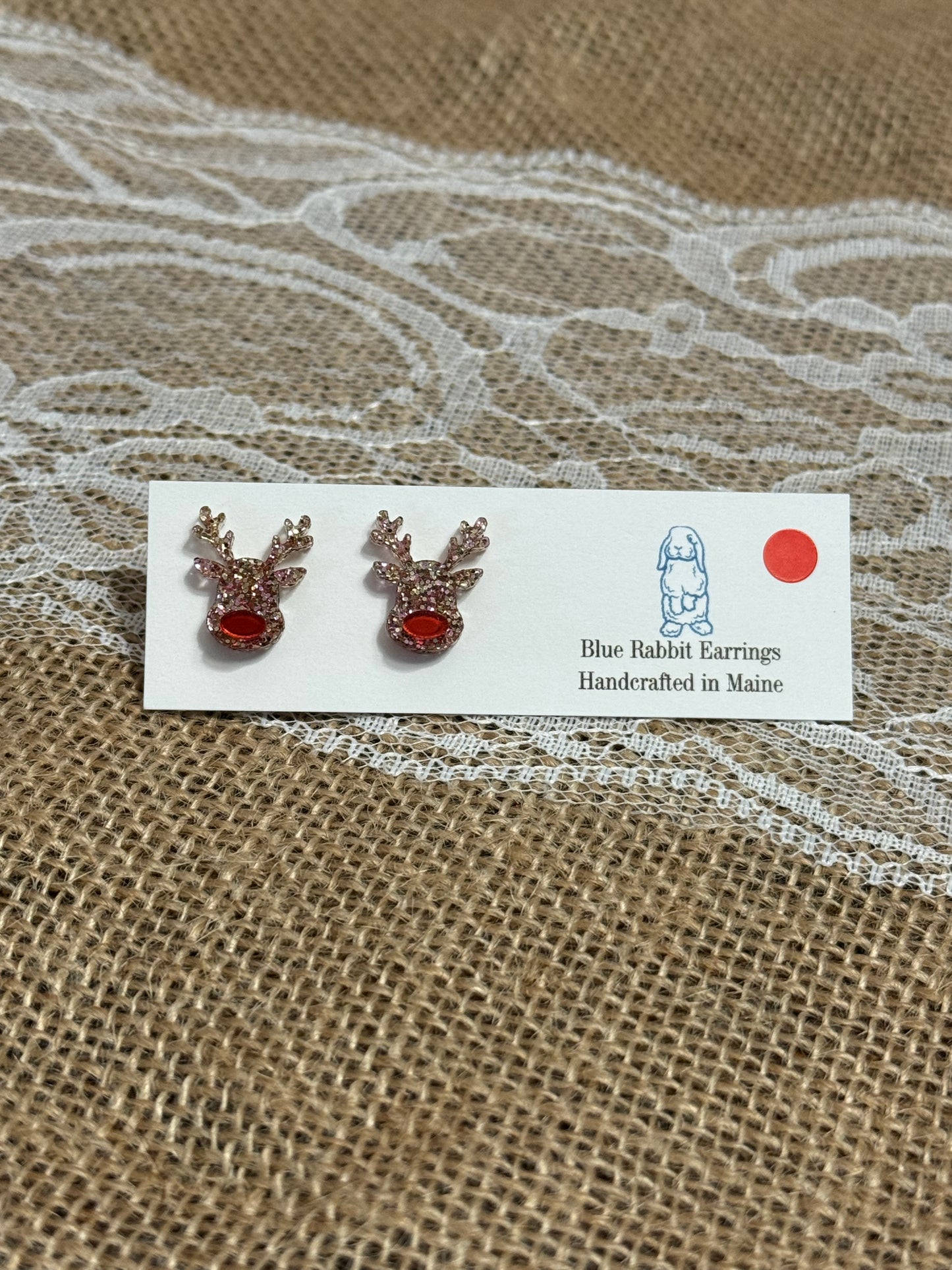 Acrylic Red Nose Reindeer Studs