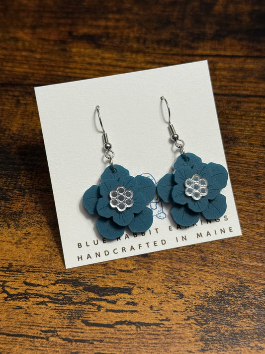 Acrylic Teal Flower Earrings