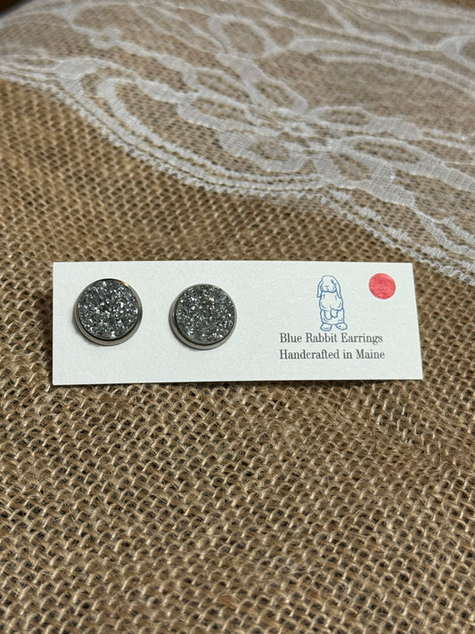 Silver Druzy Studs 12mm