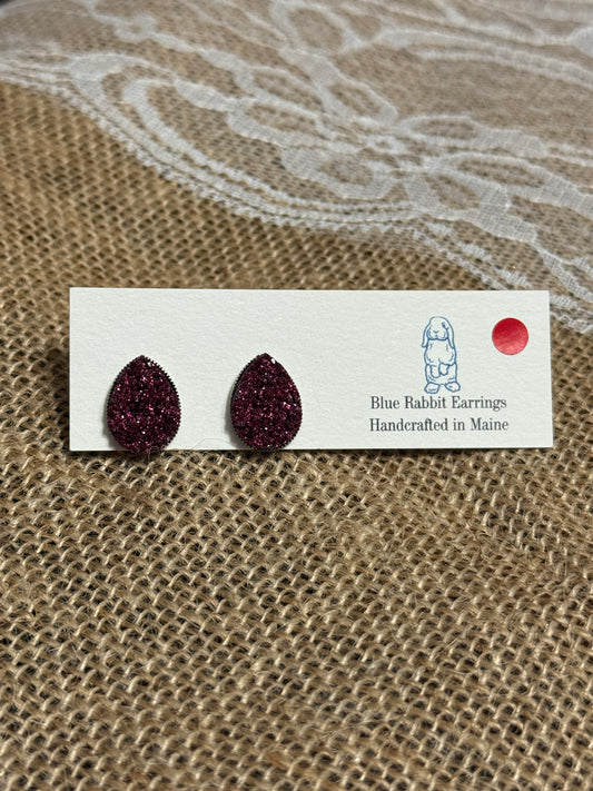 Teardrop Merlot Druzy Studs
