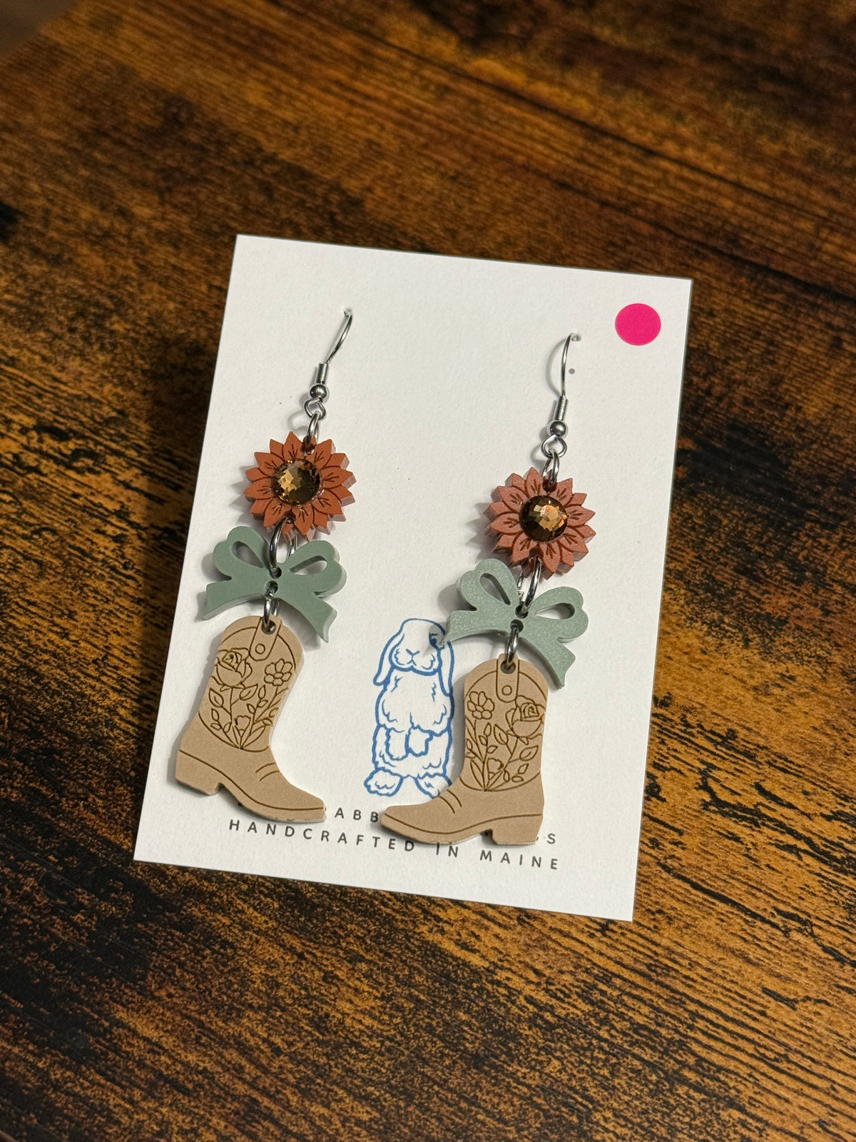 Acrylic Khaki Cowgirl Boots Earrings