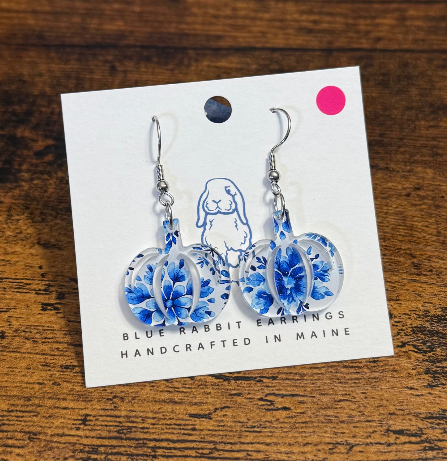 Acrylic Blue Floral Pumpkin Earrings