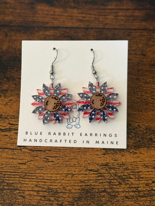 Acrylic Stars & Strips Sunflower Earrings