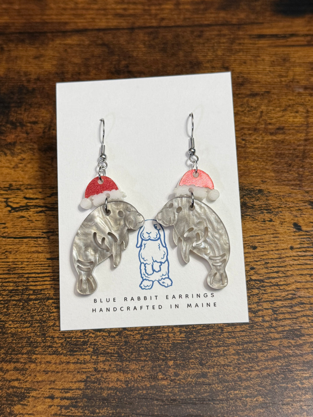 Acrylic Christmas Manatee Earrings