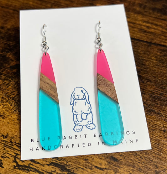 Acrylic Clear Pink & Blue Teardrop Earrings