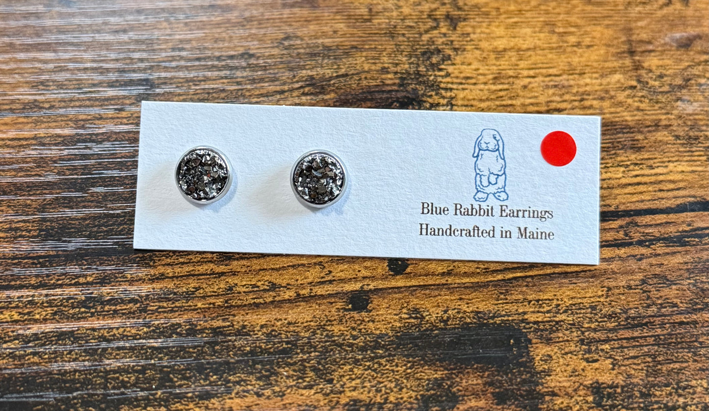 Gun Metal Druzy Studs 8mm
