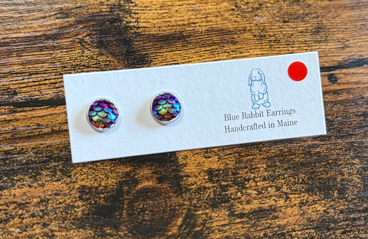 Magenta Mermaid Studs 8mm