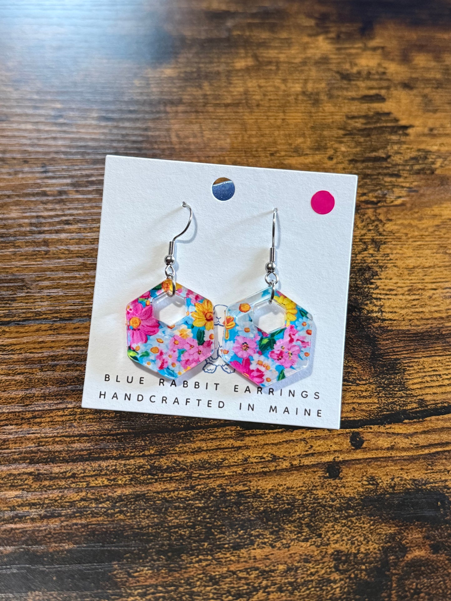 Acrylic Floral Hexagon Earrings