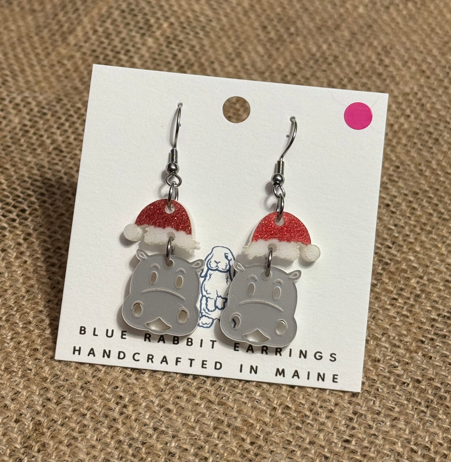 Acrylic Christmas Hippo Earrings
