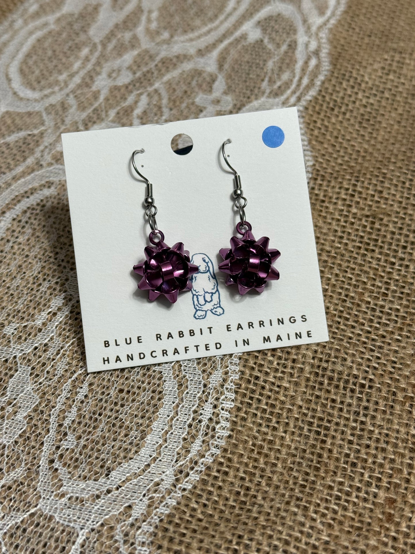 Purple Christmas Bow Earrings
