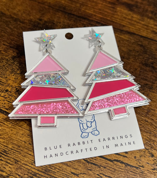 Acrylic Pink Tree Earrings