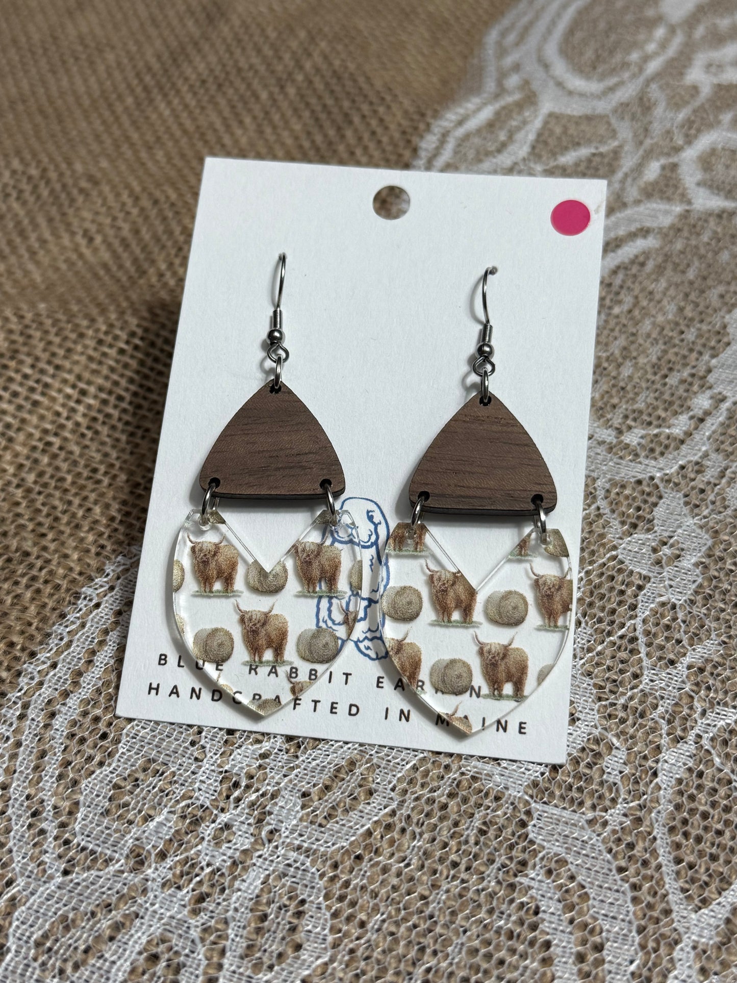 Acrylic Highland Cow Earrings