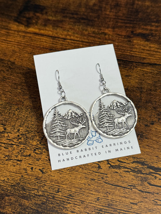 Antique Silver Elk Earrings