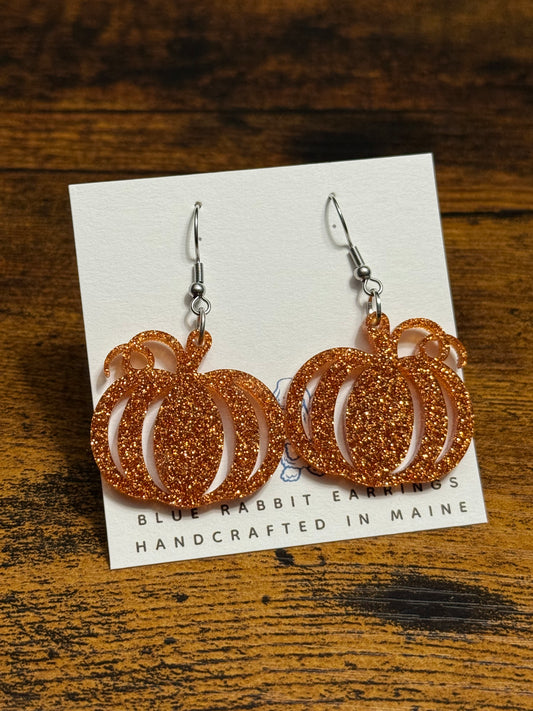 Acrylic Orange Glitter Pumpkin Earrings