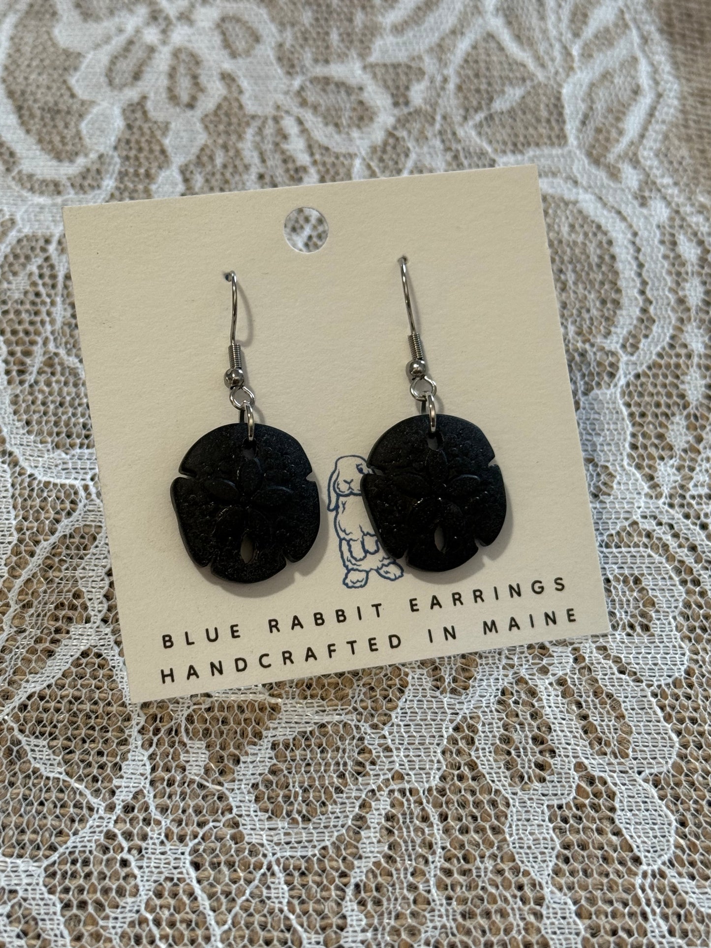 Black Sand Dollar Sea Glass Earrings