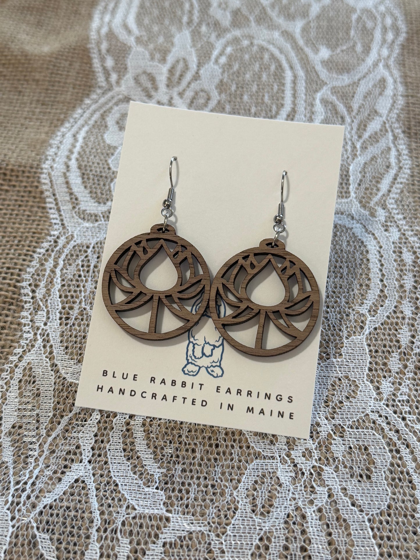 Walnut Lotus Flower Earrings