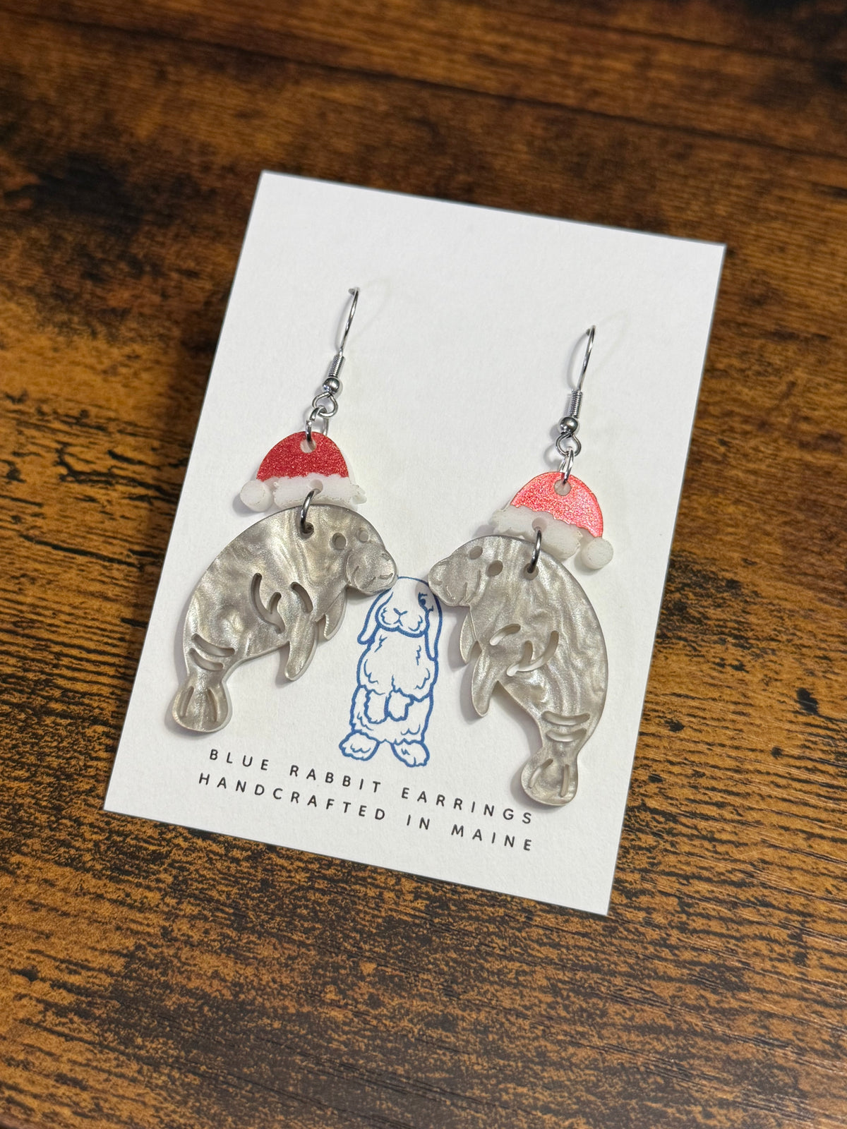 Acrylic Christmas Manatee Earrings