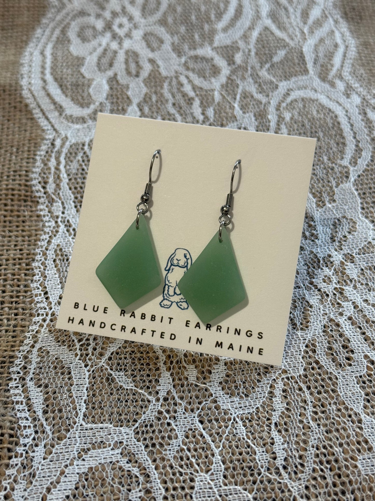 Green Diamond Sea Glass Earrings