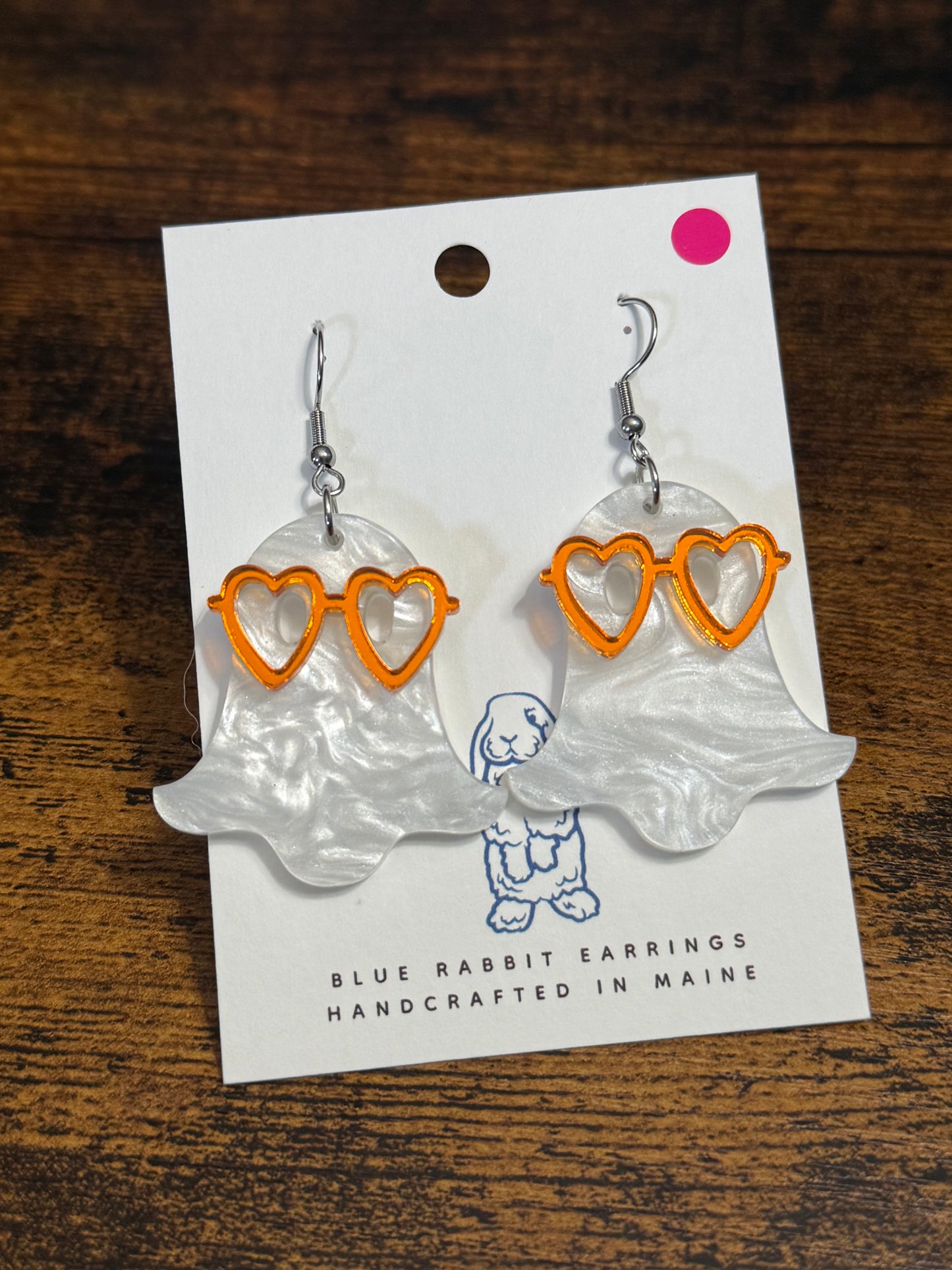 Acrylic Ghost with Glasses Earrings