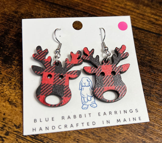 Acrylic Buffalo Plaid Reindeer Earrings