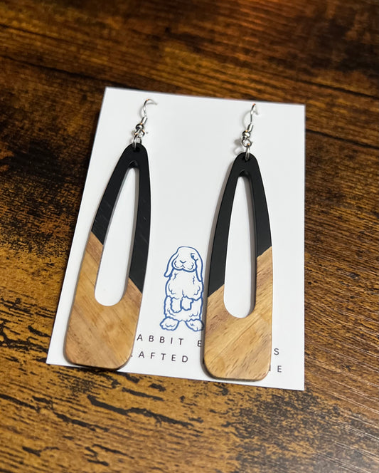 Black Acrylic & Wood Open Teardrop Earrings