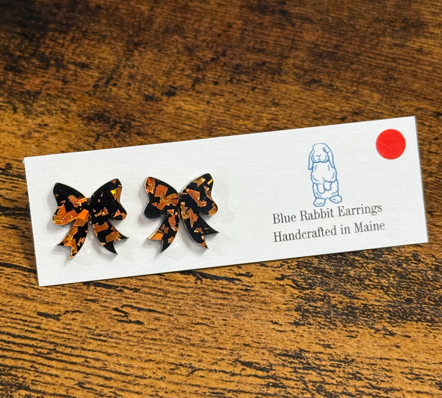 Acrylic Orange & Black Bow Studs