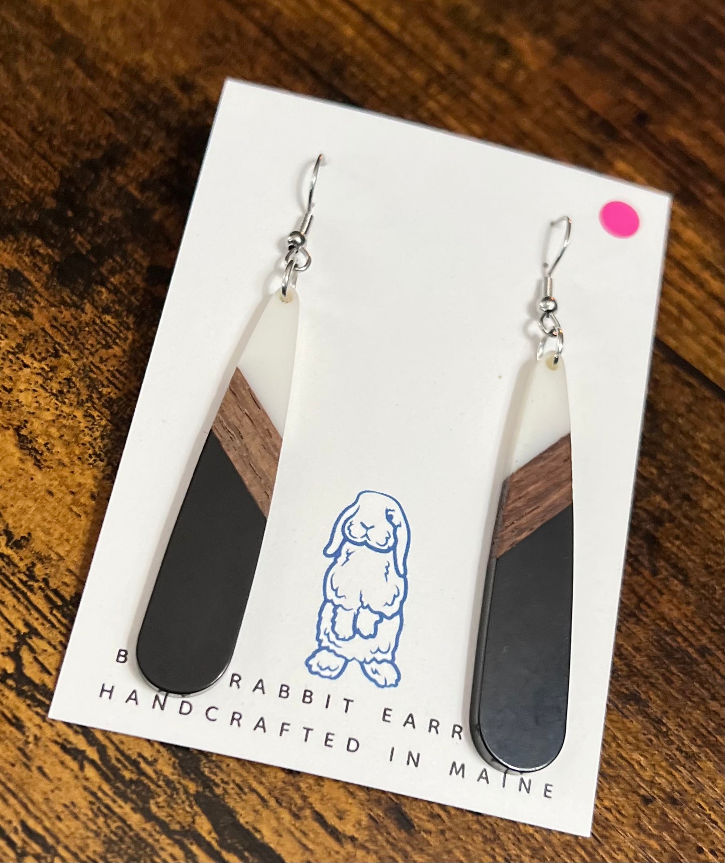 Acrylic White & Black Teardrop Earrings