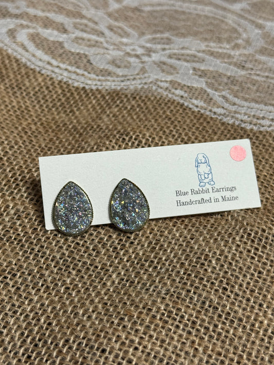 Teardrop Silver Druzy Studs