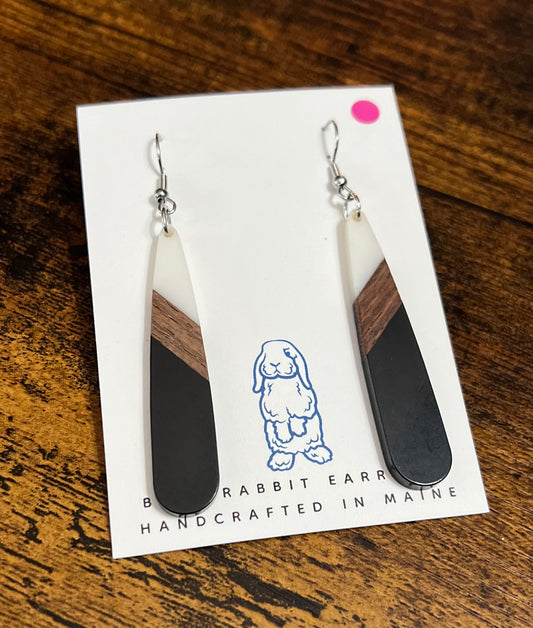 Acrylic White & Black Teardrop Earrings