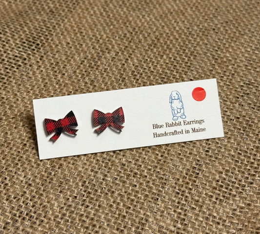 Acrylic Buffalo Plaid Bow Studs