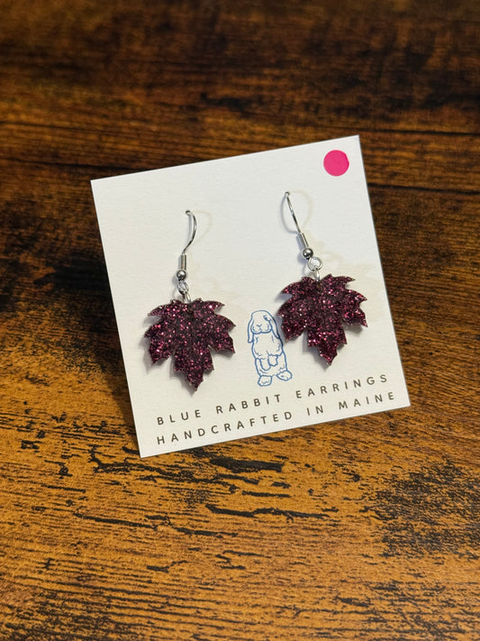 Acrylic Burgundy Leave Earrings