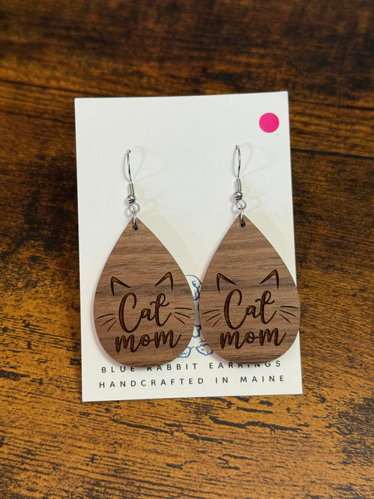 Walnut Cat Mom Earrings
