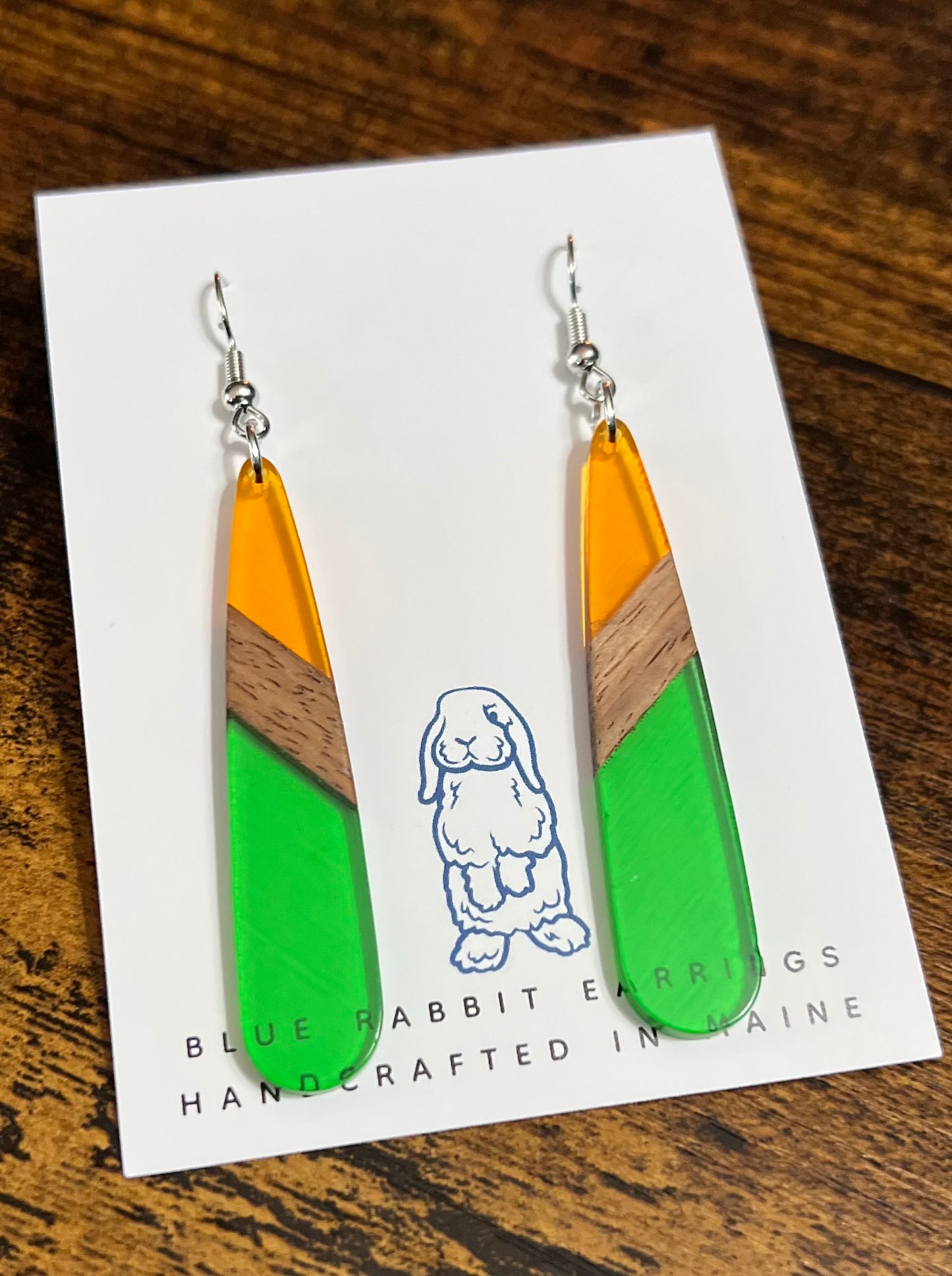 Acrylic Orange & Green Teardrop Earrings