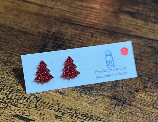 Acrylic Red Tree Studs