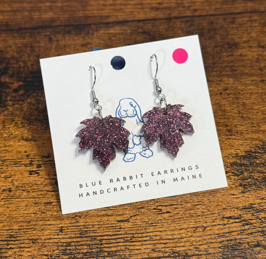 Acrylic Burgundy Fall Leaf Earrings