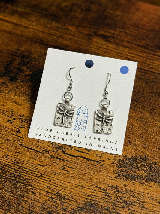 Antique Silver Dragonfly Earrings-Petite