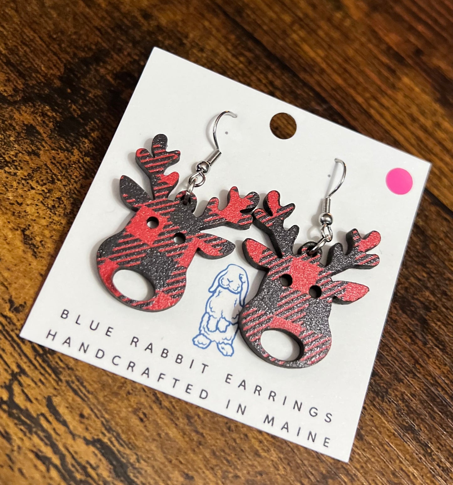 Acrylic Buffalo Plaid Reindeer Earrings