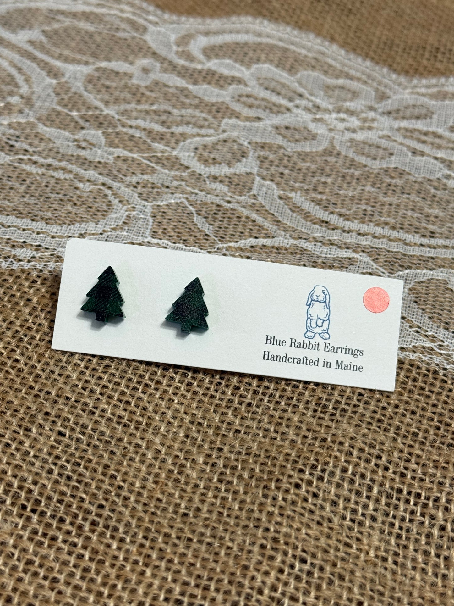 Green Plaid Tree Studs